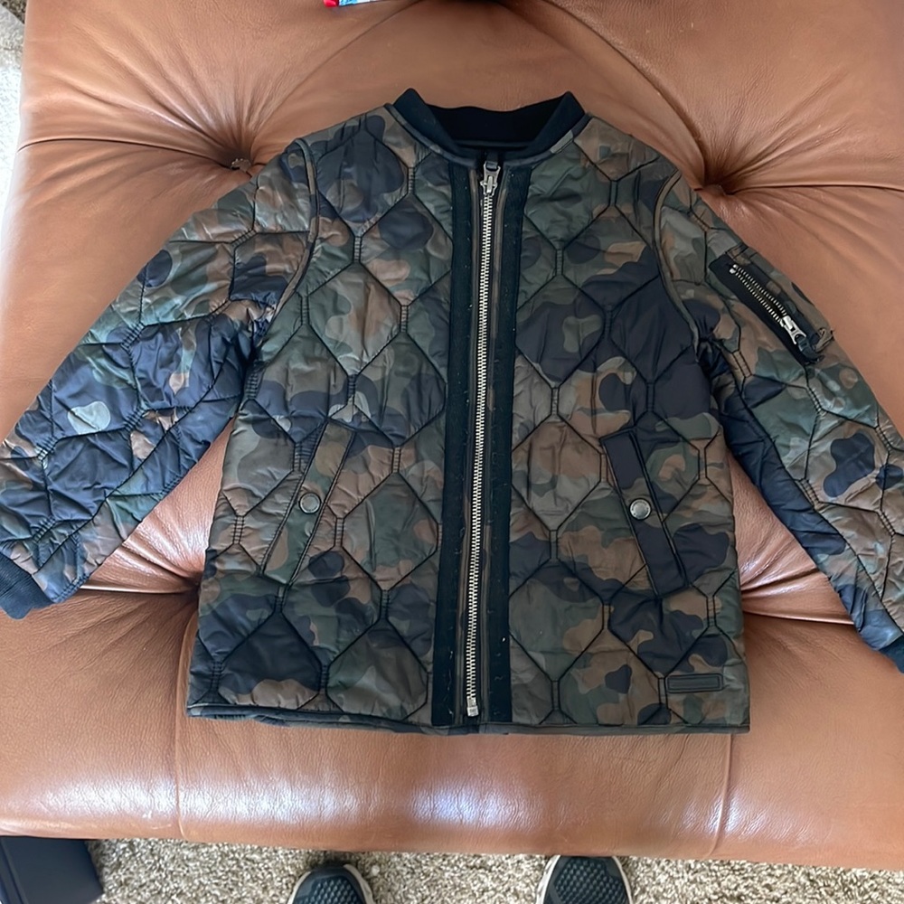 Boys Burberry camo quilted coat